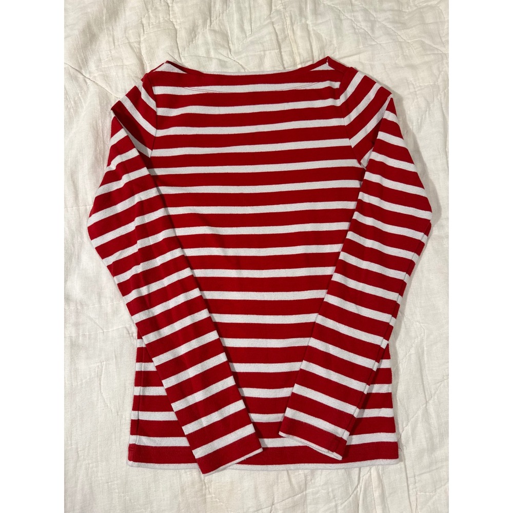 Gap Red White Striped Boat Neck Long Sleeve Pima Cotton Modal Top Small